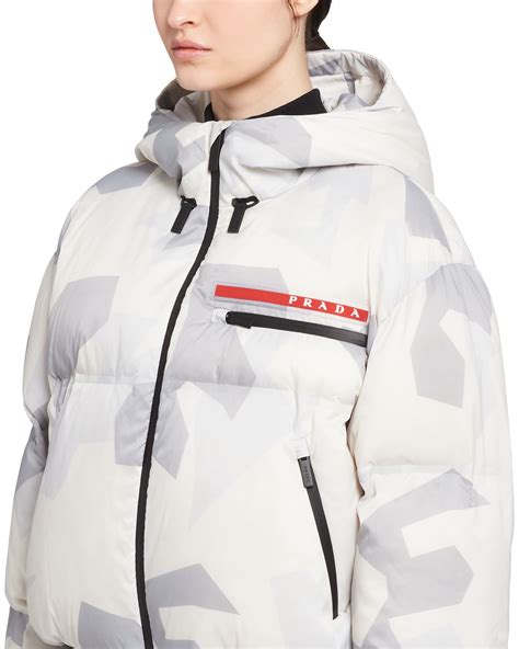 prada jacket grey|prada nylon cropped puffer jacket.